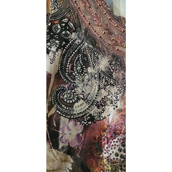 B.L.E.U WOMAN 2X Pink Floral Blouse 3/4 Flair Sleeves Embroidered Lace Beaded - Picture 6 of 11